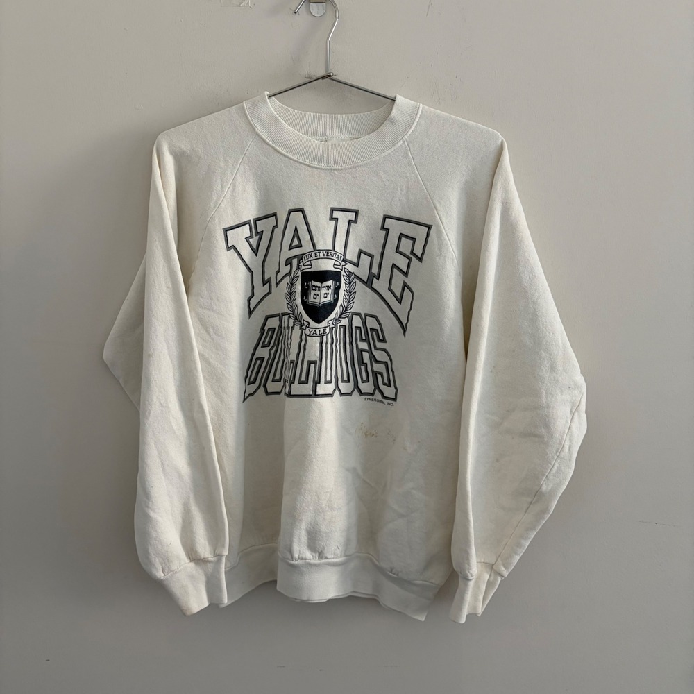 Vintage Fruit of the Loom Yale Bulldogs Sweatshirt White Large